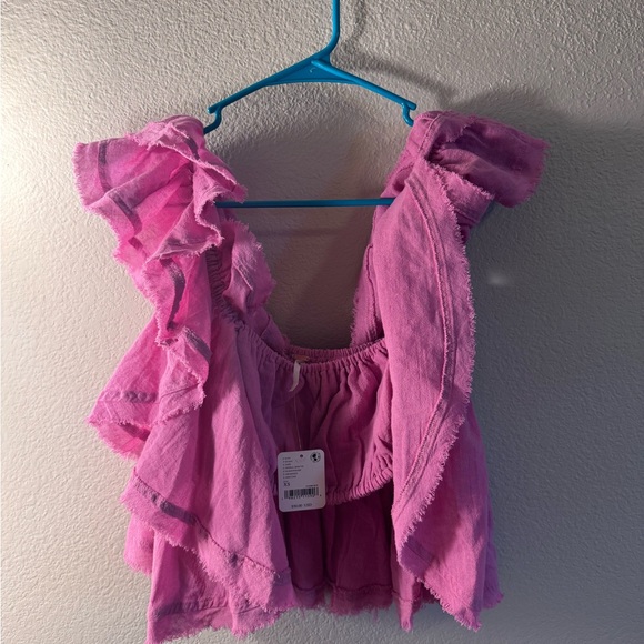 NWT Free People Purple/Pink Ruffled Crop Top- Boho Summer Staple - Picture 2 of 4